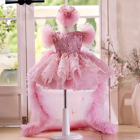 Charming Applique Flower Baby Girl Dress Wedding Birthday Party