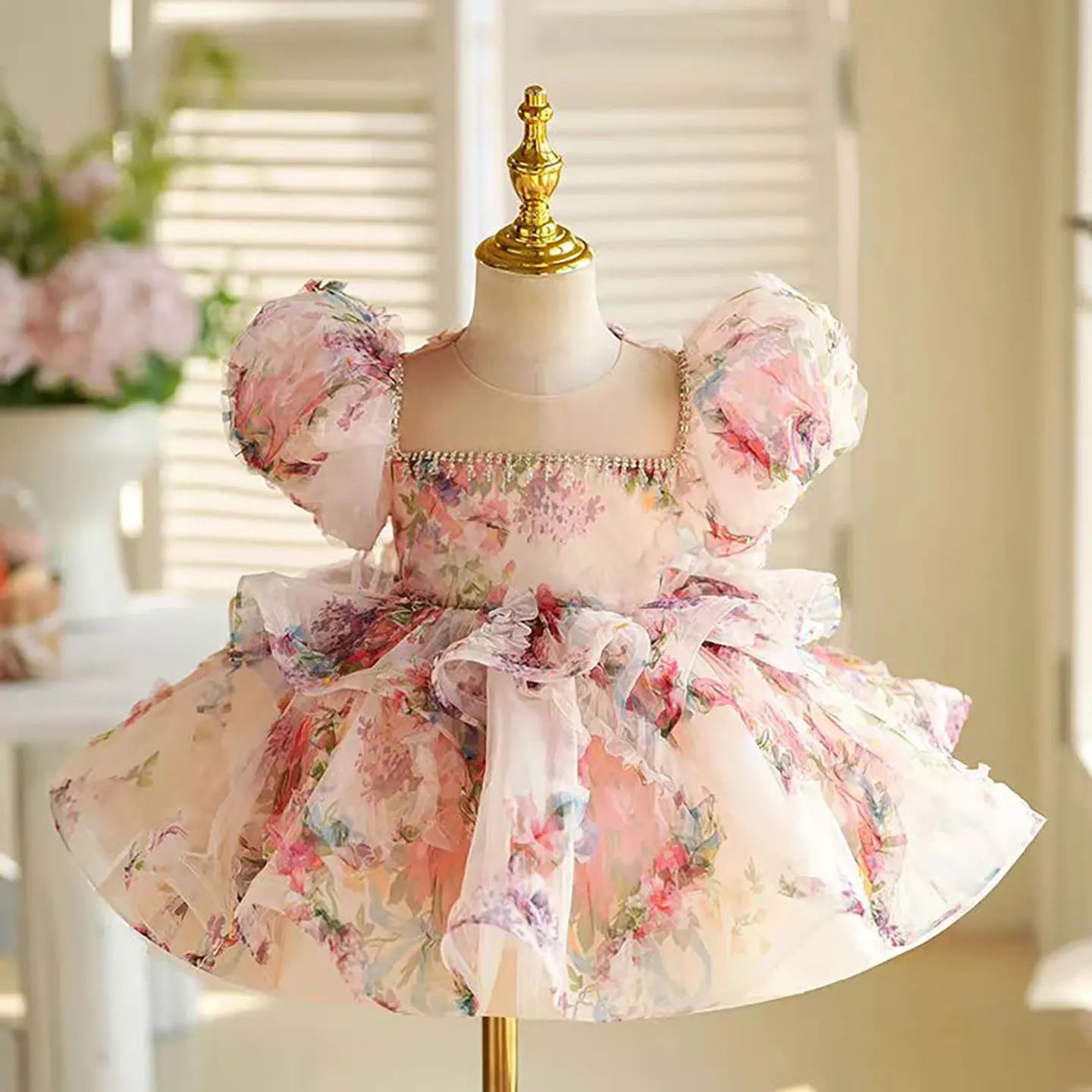 Lovely Floral Pink Girl Dress For Birthday Party
