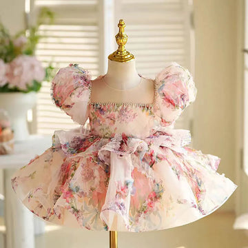 Lovely Floral Pink Girl Dress For Birthday Party