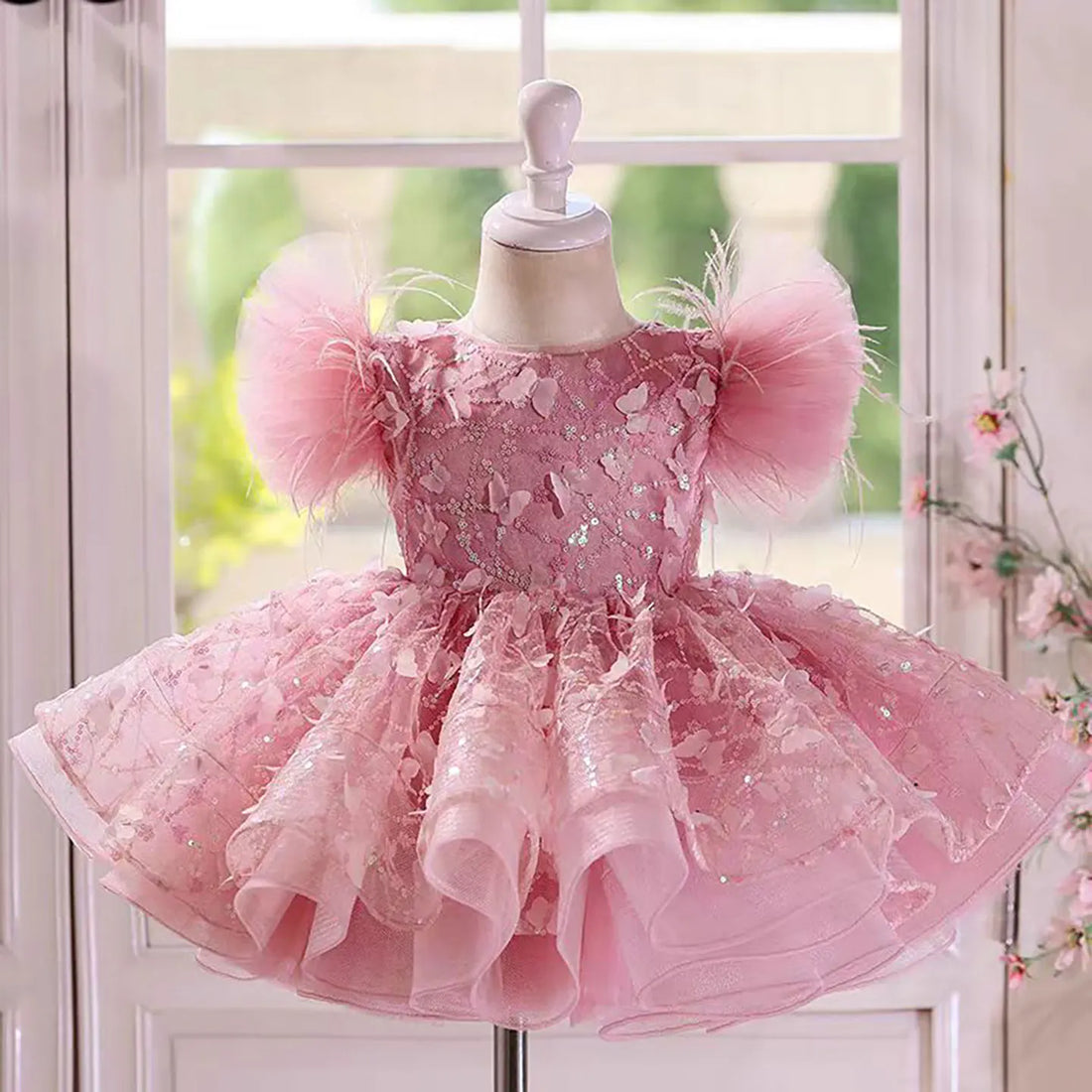 Charming Applique Flower Baby Girl Dress Wedding Birthday Party