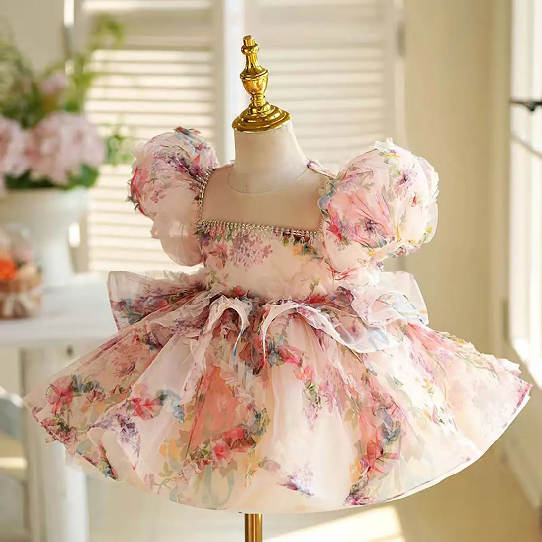 Lovely Floral Pink Girl Dress For Birthday Party