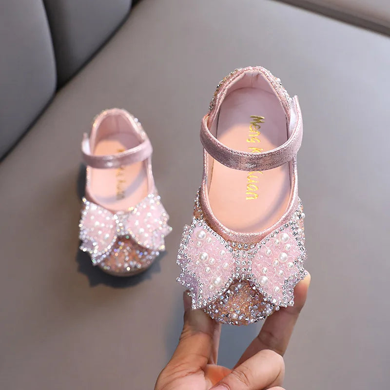 Autumn Girls shoes Princess Square Rhinestone Bow Single Shoes
