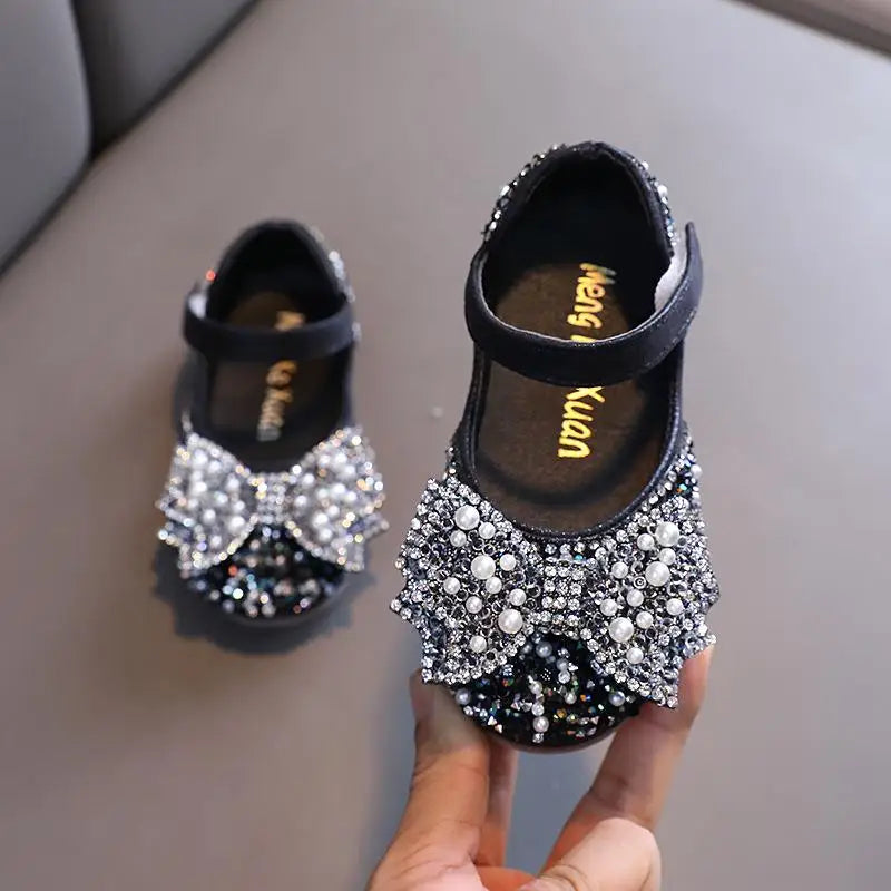 Autumn Girls shoes Princess Square Rhinestone Bow Single Shoes