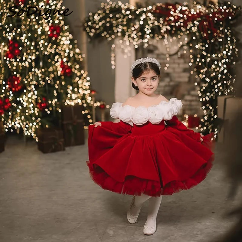 Flower Girl Dress O-neck Full Sleeves Princess