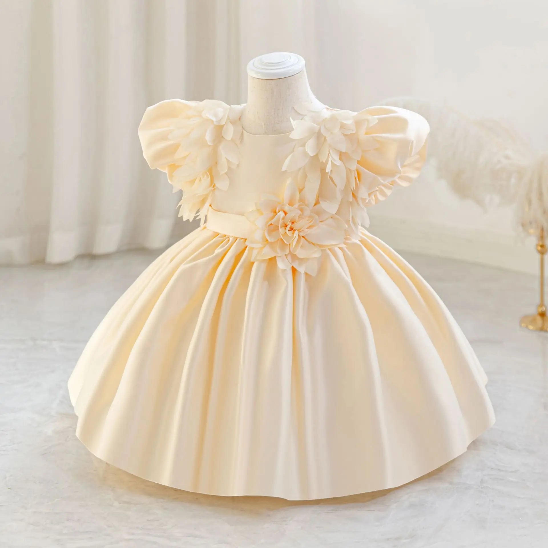 Baby Party Dress for Girls Leaf Appliques Casual Satin