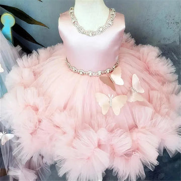 Lovely Pink Beading Sleeveless Butterfly With Bow Flower Girl Dress