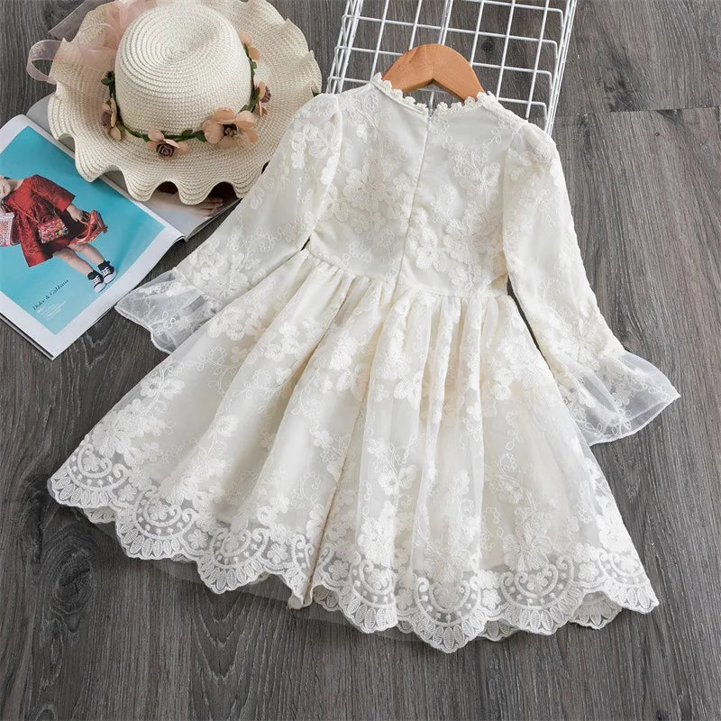 GIRLS AUTUMN LACE BAPTISM GOWN LONG SLEEVE DRESS