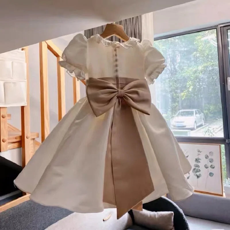 ELEGANT BABY GIRL BIRTHDAY DRESS RETRO PRINCESS GOWN, RUFFLED SLEEVES