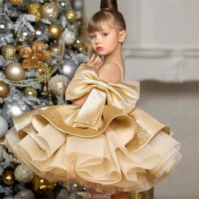 Gold Satin Girl Birthday Dress