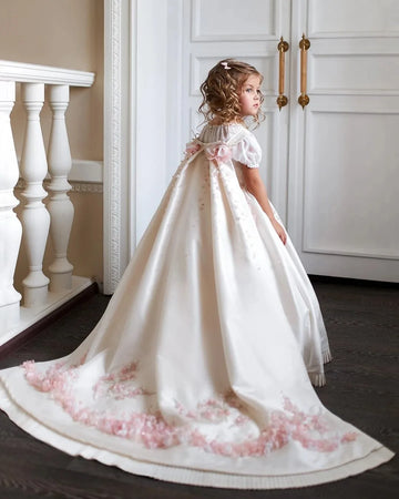 Princess White Flower Girl Dress for Wedding Birthday Party