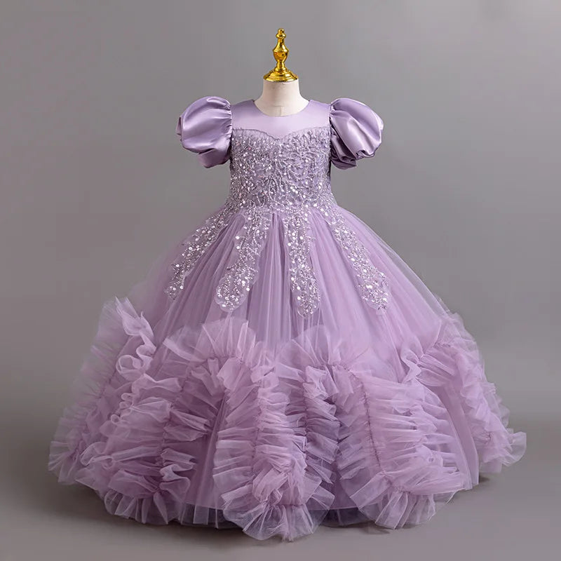 Girls Pearl Puff Sleeve Princess Dress