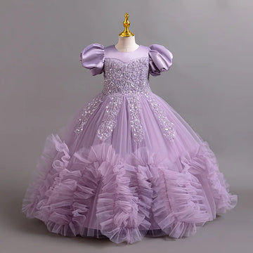 Girls Pearl Puff Sleeve Princess Dress