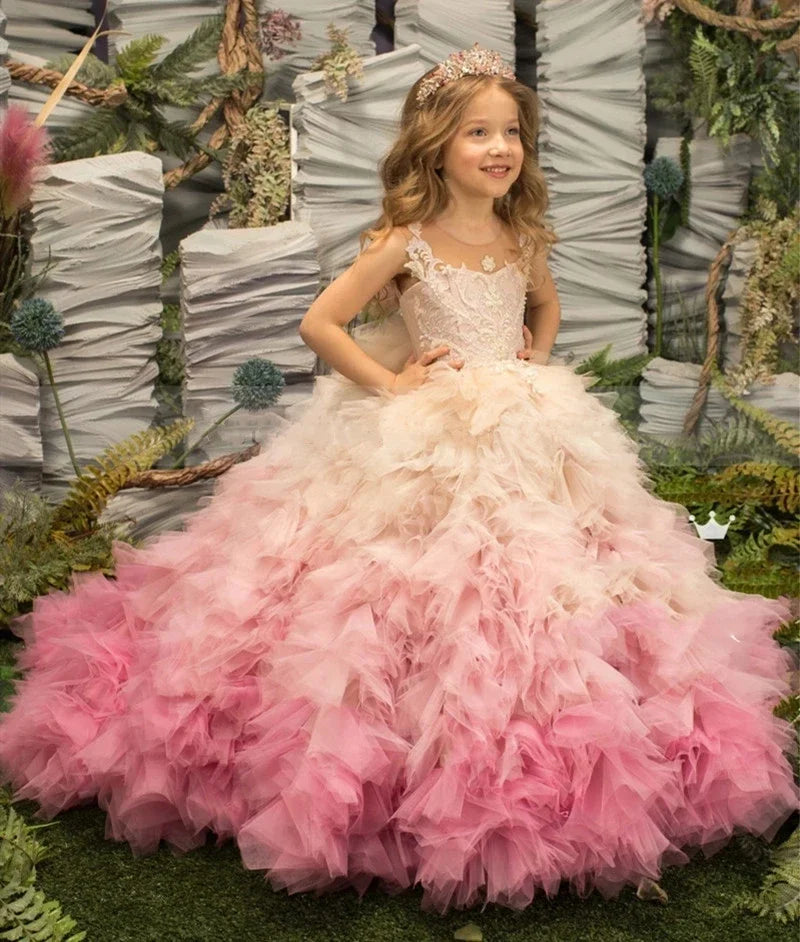Customized Pink Puffy Flower Girl Princess Dress
