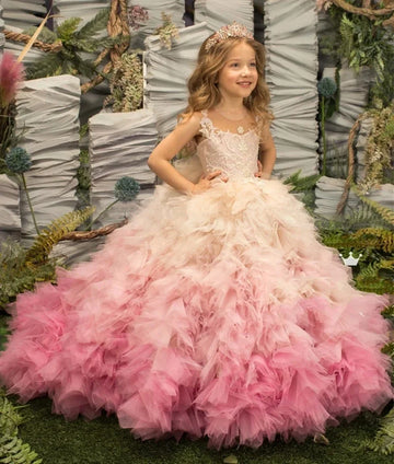 Customized Pink Puffy Flower Girl Princess Dress