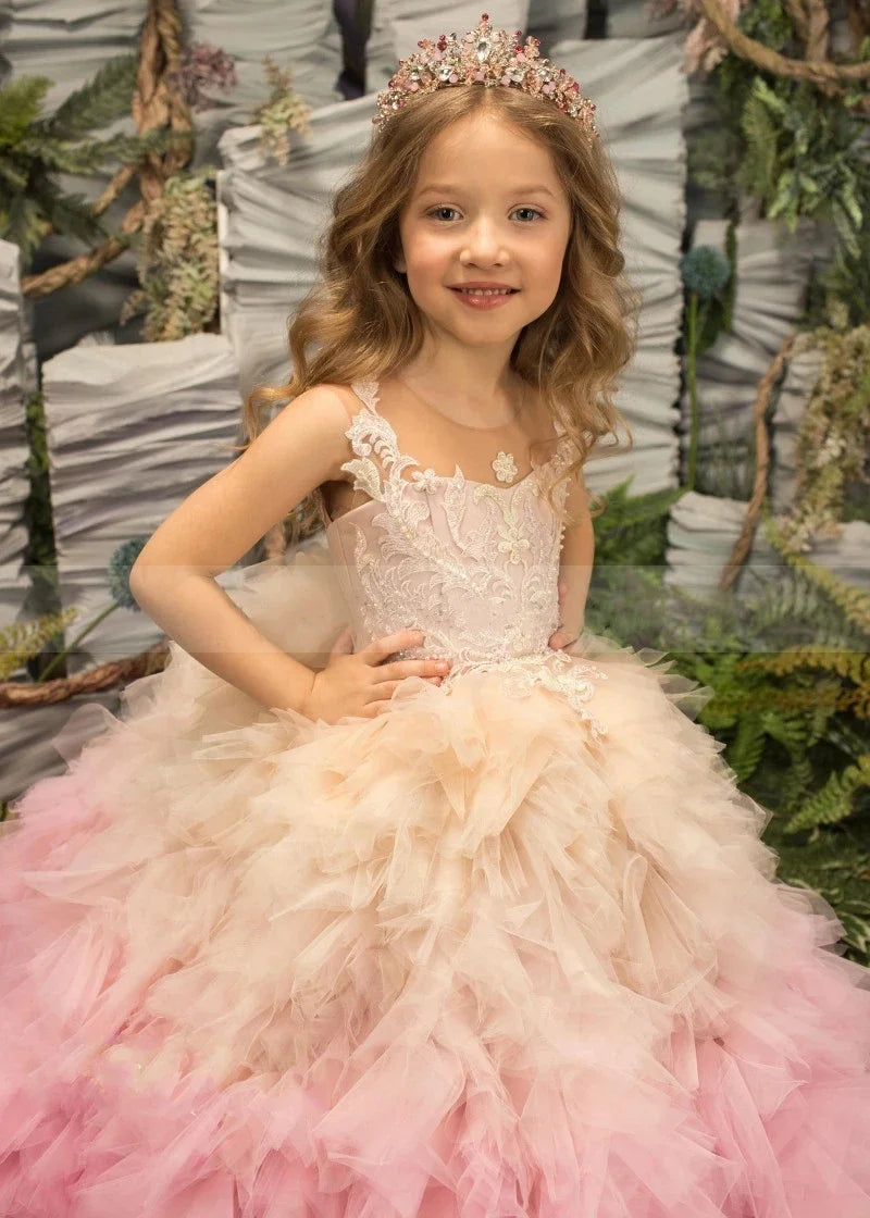 Customized Pink Puffy Flower Girl Princess Dress