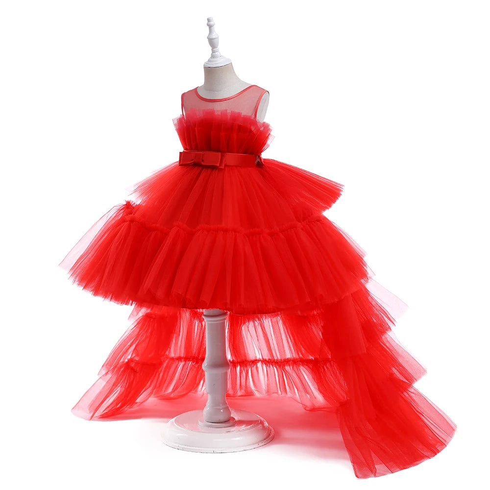 Red Puffy Tulle Flower Girls Dress