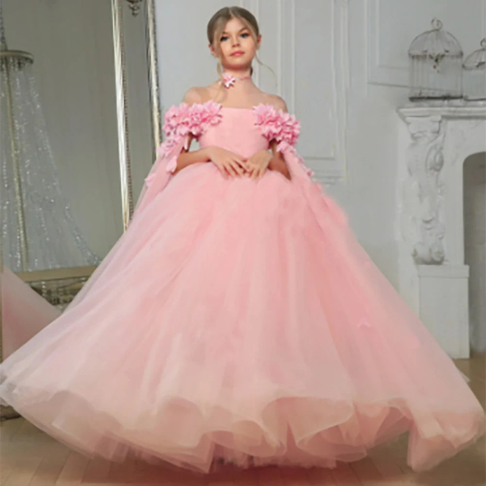 PINK PAGEANT DRESS FOR GIRLS OFF SHOULDER