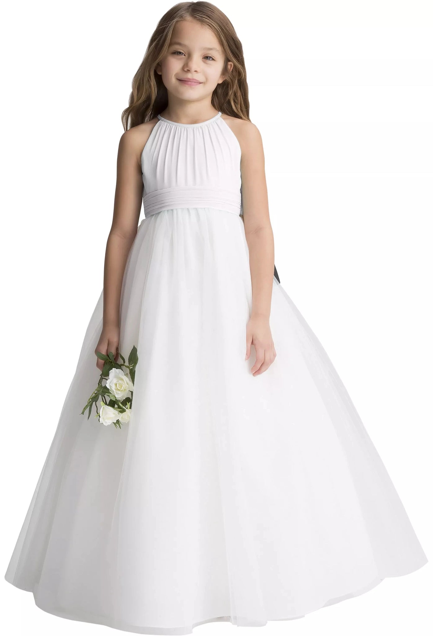 GIRLS DRESS IVORY CHIFFON AND NETTING BRIDESMIAD WEDDING PARTY DRESS