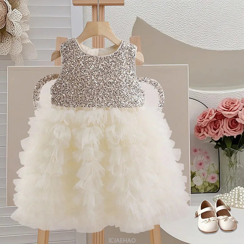 GIRLS DRESS SEQUIN VEST GOWN COSTUME GIRLS BIRTHDAY PARTY BALL OUTFIT