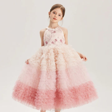 Girls Flower Embroidery Party Wear Dress