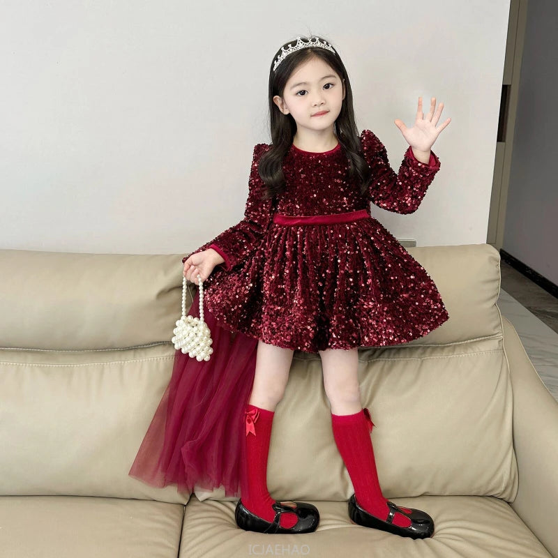 Girls Glitter Princess Dress For Birthday Wedding Party