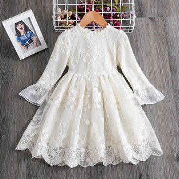 GIRLS AUTUMN LACE BAPTISM GOWN LONG SLEEVE DRESS
