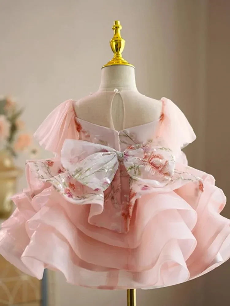 Princess Gown Bow Pearls Dress For Wedding Birthday Party