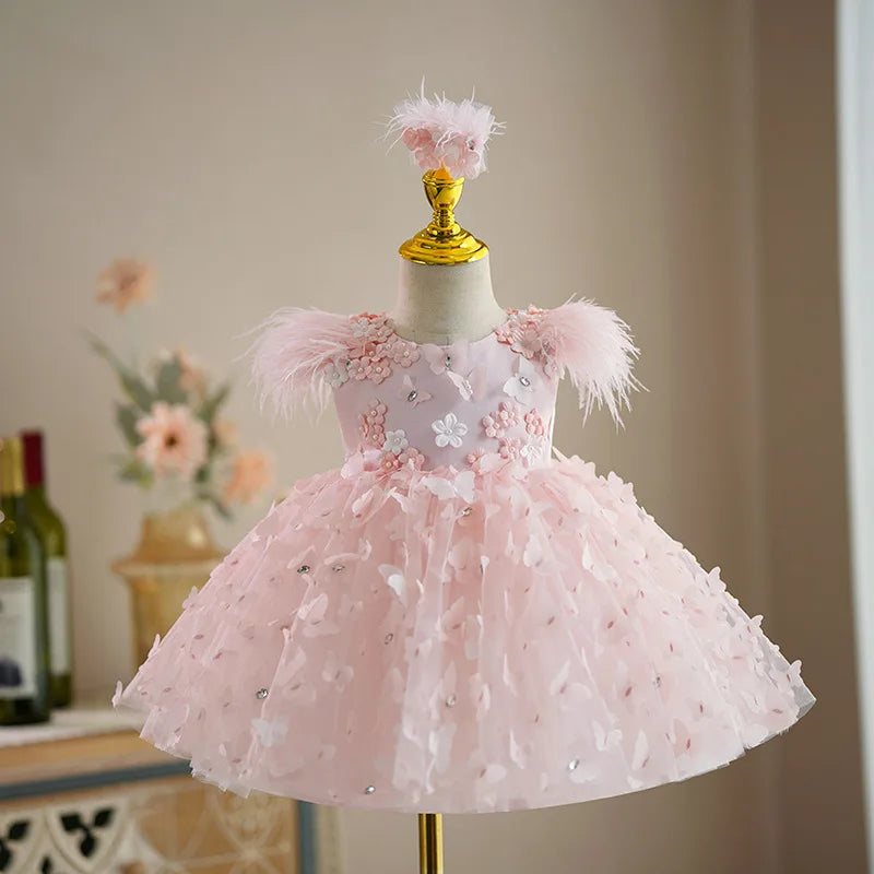 Baby Pearl Butterfly Princess Dress For Wedding Birthday Party