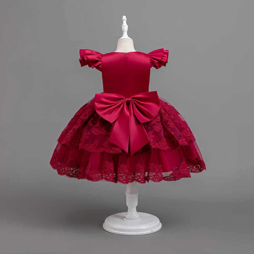 GIRLS CHRISTMAS PARTY DRESS  RED LACE ELEGANT