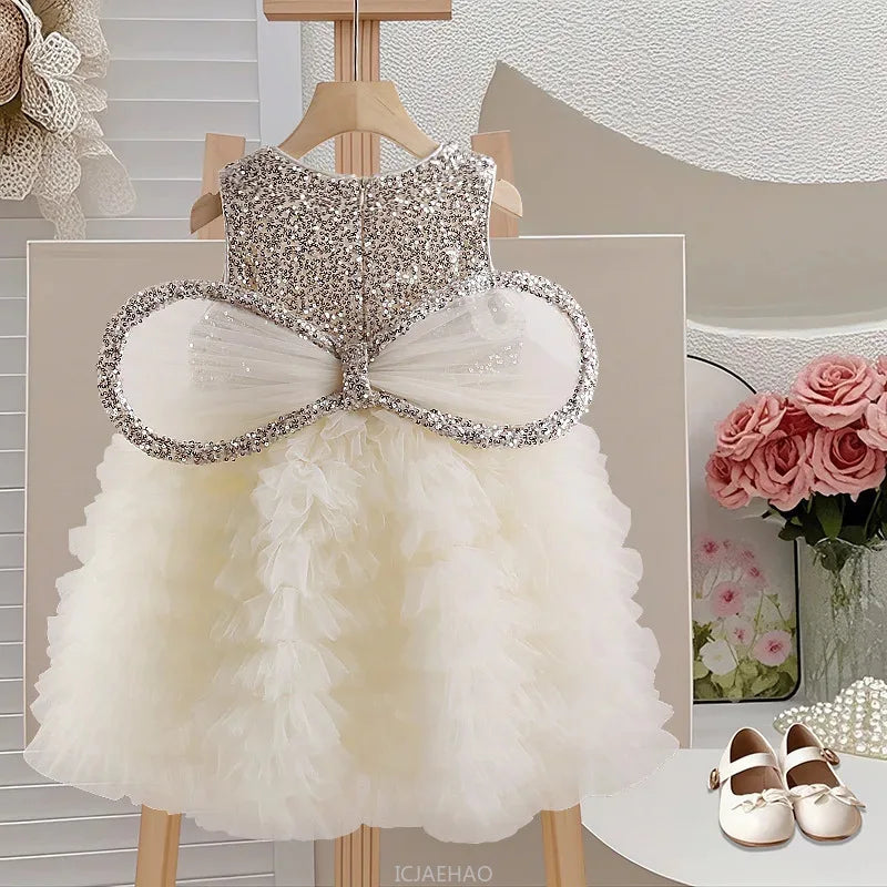 GIRLS DRESS SEQUIN VEST GOWN COSTUME GIRLS BIRTHDAY PARTY BALL OUTFIT