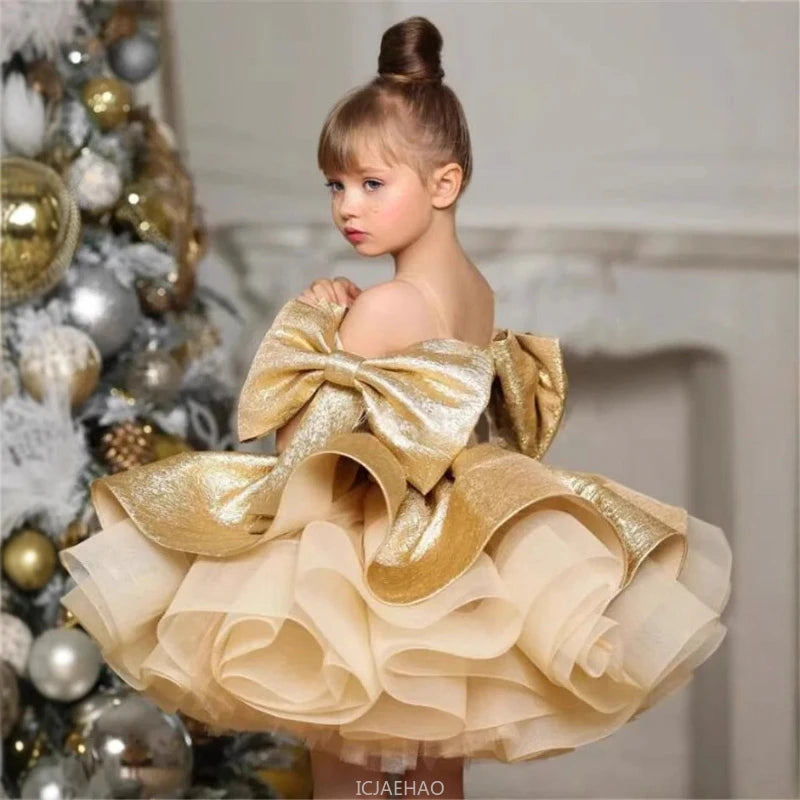 Gold Satin Girl Birthday Dress