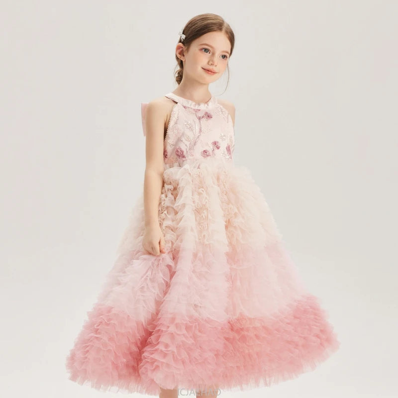 Girls Flower Embroidery Party Wear Dress