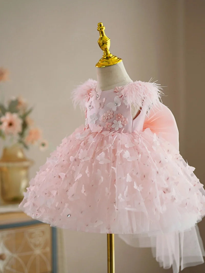Baby Pearl Butterfly Princess Dress For Wedding Birthday Party