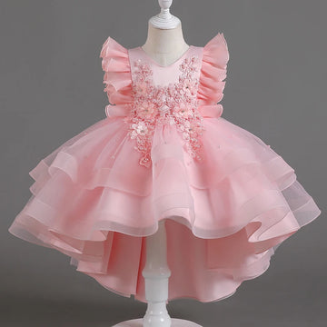 Girls Dress Small Flying Sleeves Princess Sweet Bean Sand Long